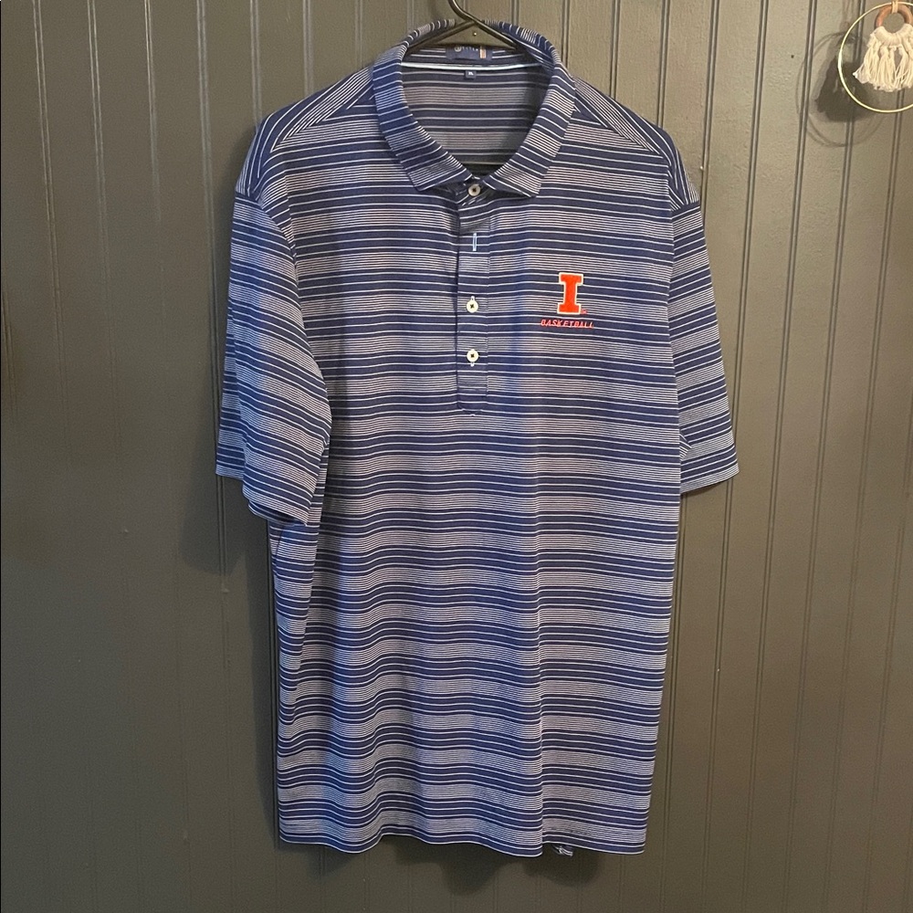 Navy Striped Polo Shirt with Illini Logo